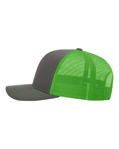 Richardson 112 Snap-back Truckers Hat with Custom Laser Engraved Rectangle Leatherette Patch - Upload Your Logo, Brand, or Image