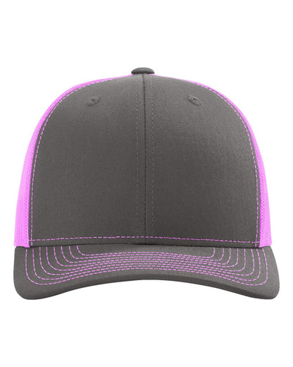 Richardson 112 Snap-back Truckers Hat with Custom Laser Engraved Rectangle Leatherette Patch - Upload Your Logo, Brand, or Image