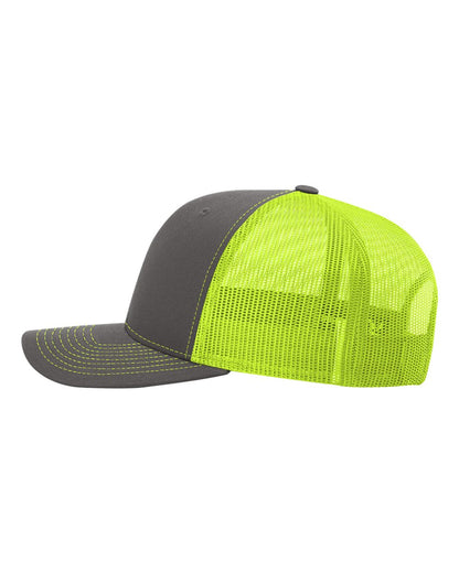 Richardson 112 Snap-back Truckers Hat with Custom Laser Engraved Rectangle Leatherette Patch - Upload Your Logo, Brand, or Image