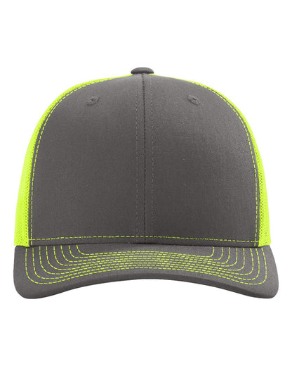 Richardson 112 Snap-back Truckers Hat with Custom Laser Engraved Rectangle Leatherette Patch - Upload Your Logo, Brand, or Image
