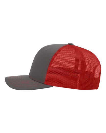 Richardson 112 Snap-back Truckers Hat with Custom Laser Engraved Rectangle Leatherette Patch - Upload Your Logo, Brand, or Image