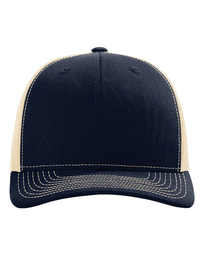 Richardson 112 Snap-back Truckers Hat with Custom Laser Engraved Rectangle Leatherette Patch - Upload Your Logo, Brand, or Image