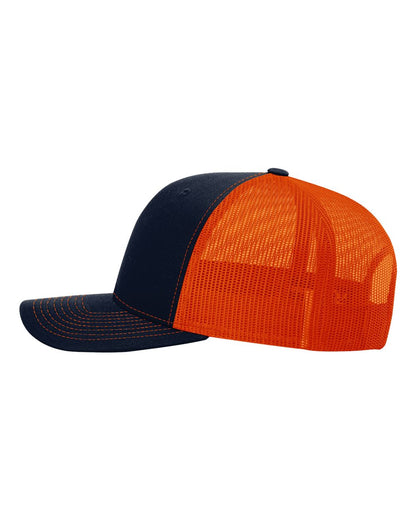 Richardson 112 Snap-back Truckers Hat with Custom Laser Engraved Rectangle Leatherette Patch - Upload Your Logo, Brand, or Image