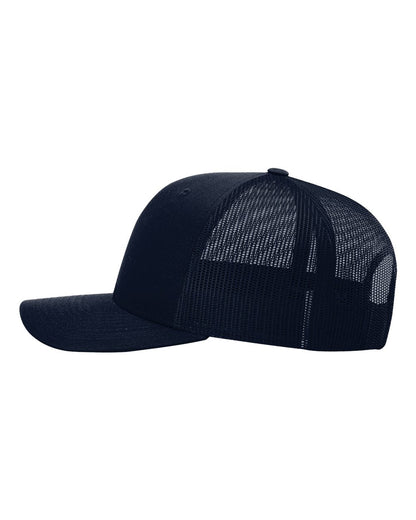 Richardson 112 Snap-back Truckers Hat with Custom Laser Engraved Rectangle Leatherette Patch - Upload Your Logo, Brand, or Image