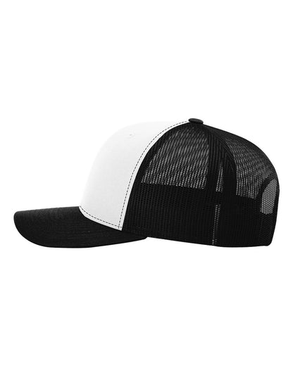 Richardson 112 Snap-back Truckers Hat with Custom Laser Engraved Rectangle Leatherette Patch - Upload Your Logo, Brand, or Image