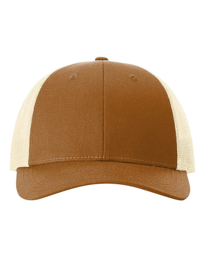 Richardson 115 Low Profile Snap-back Truckers Hat with Custom Branded Laser Engraved Leatherette Patch