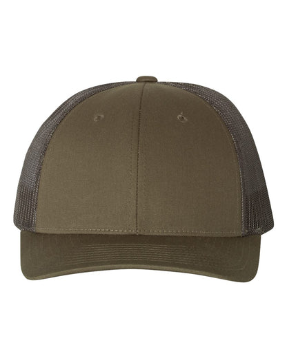 Richardson 115 Low Profile Snap-back Truckers Hat with Custom Branded Laser Engraved Leatherette Patch