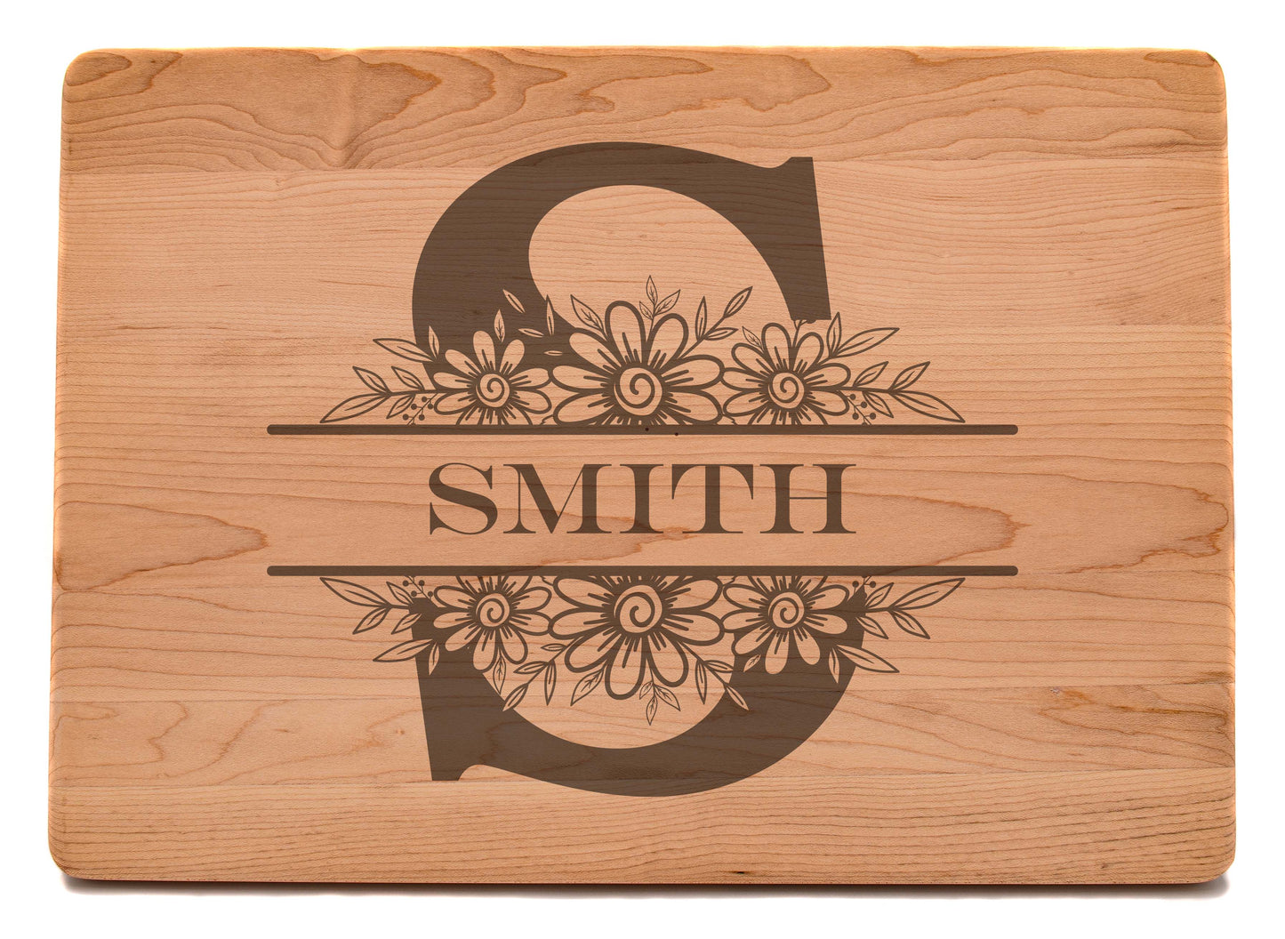 Custom Monogram Engraved Large Maple Cutting Board with Juice Groove 13-3/4" x 9-3/4