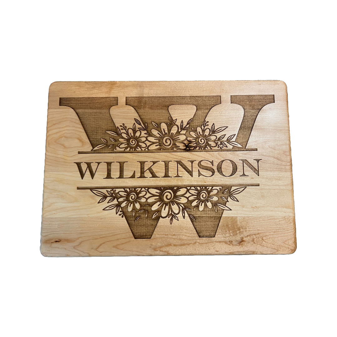 Custom Monogram Engraved Large Maple Cutting Board with Juice Groove 13-3/4" x 9-3/4