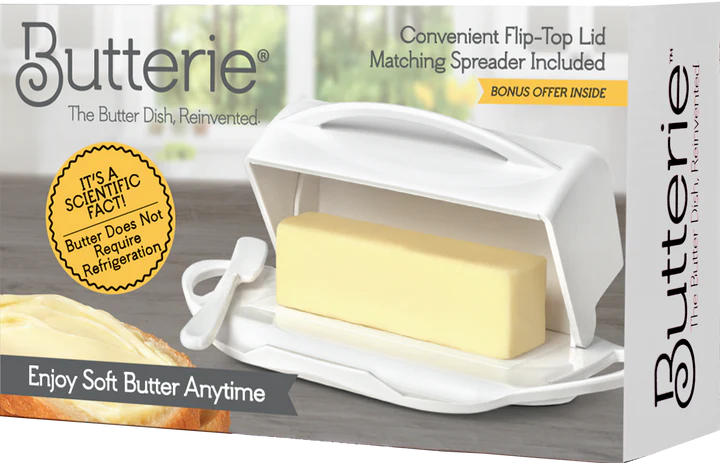 Butterie Butter Dish with attached Flip-Top Lid