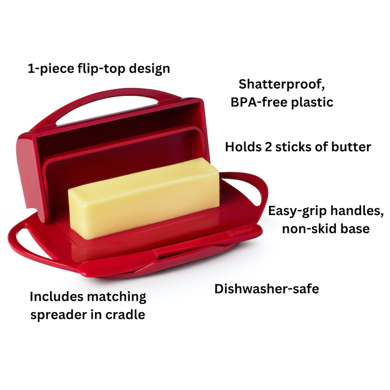 Butterie Butter Dish with attached Flip-Top Lid
