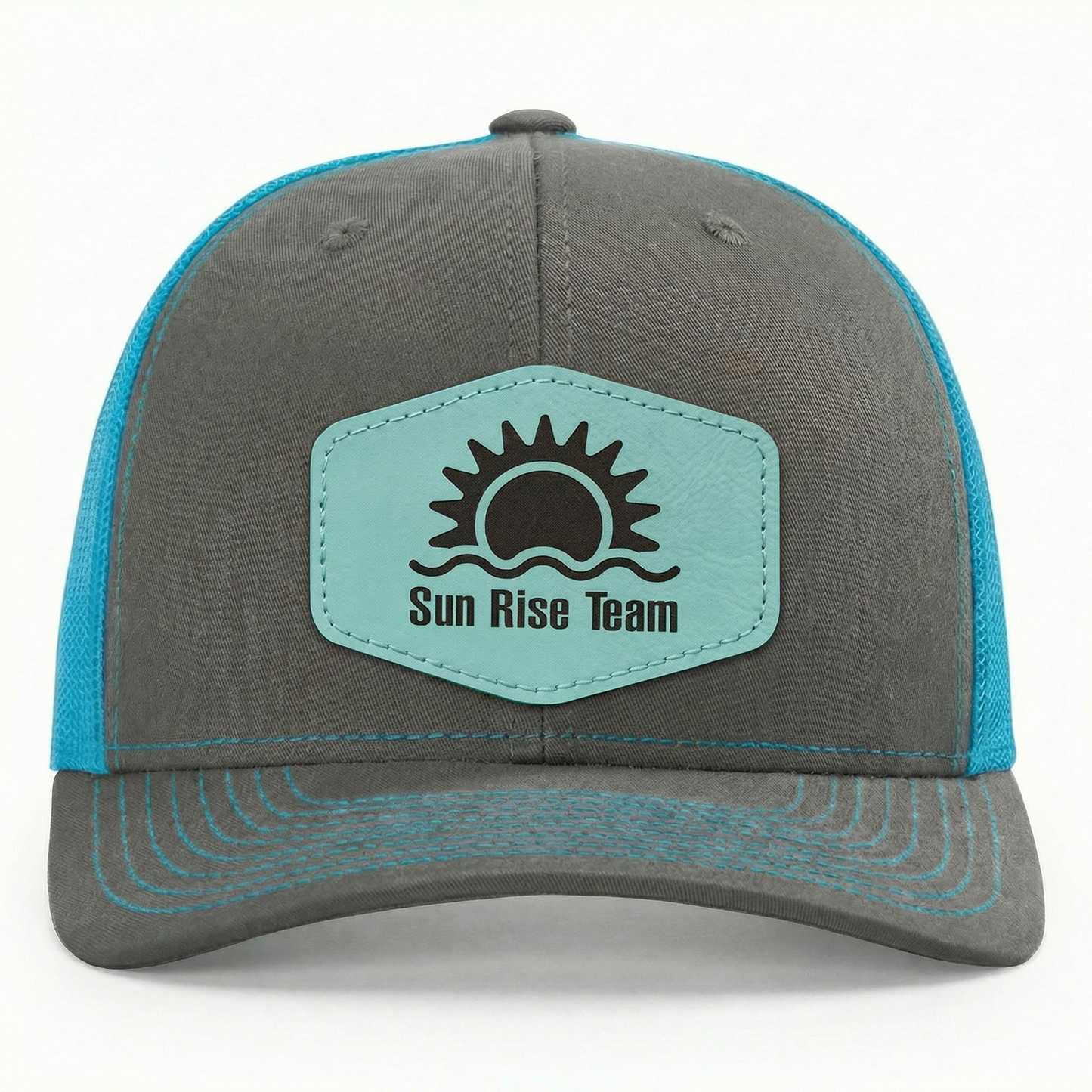Richardson 112 Snap-back Truckers Hat with Custom Laser Engraved Hexagon Leatherette Patch - Upload Your Logo, Brand, or Image
