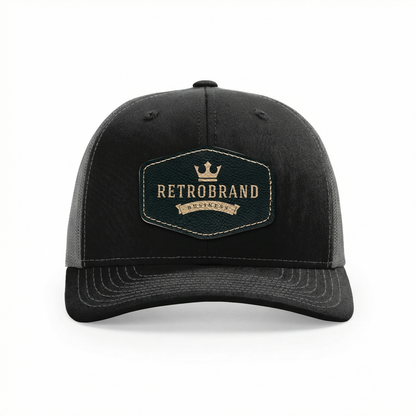 Richardson 112 Snap-back Truckers Hat with Custom Laser Engraved Hexagon Leatherette Patch - Upload Your Logo, Brand, or Image