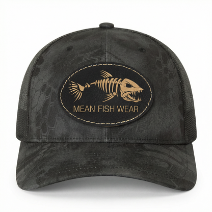 Richardson 112P Camo Series Snap-back Truckers Hat with Custom Laser Engraved Leatherette Patch - Upload Your Logo, Brand, or Image