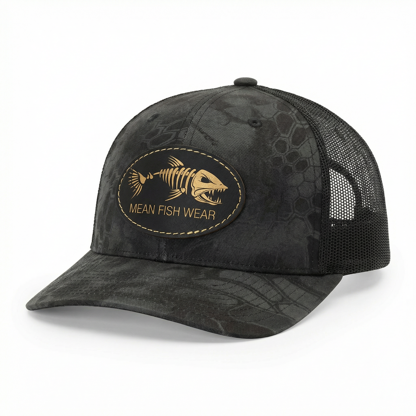 Richardson 112P Camo Series Snap-back Truckers Hat with Custom Laser Engraved Leatherette Patch - Upload Your Logo, Brand, or Image