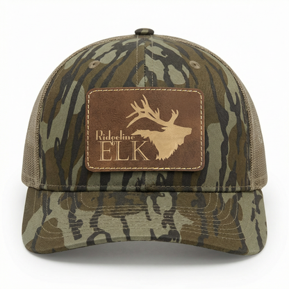 Richardson 112P Camo Series Snap-back Truckers Hat with Custom Laser Engraved Leatherette Patch - Upload Your Logo, Brand, or Image