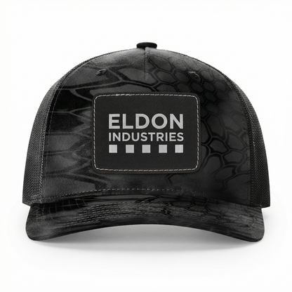 Richardson 112PFP Kryptek Series Snap-back Truckers Hat with Custom Laser Engraved Leatherette Patch - Upload Your Logo, Brand, or Image