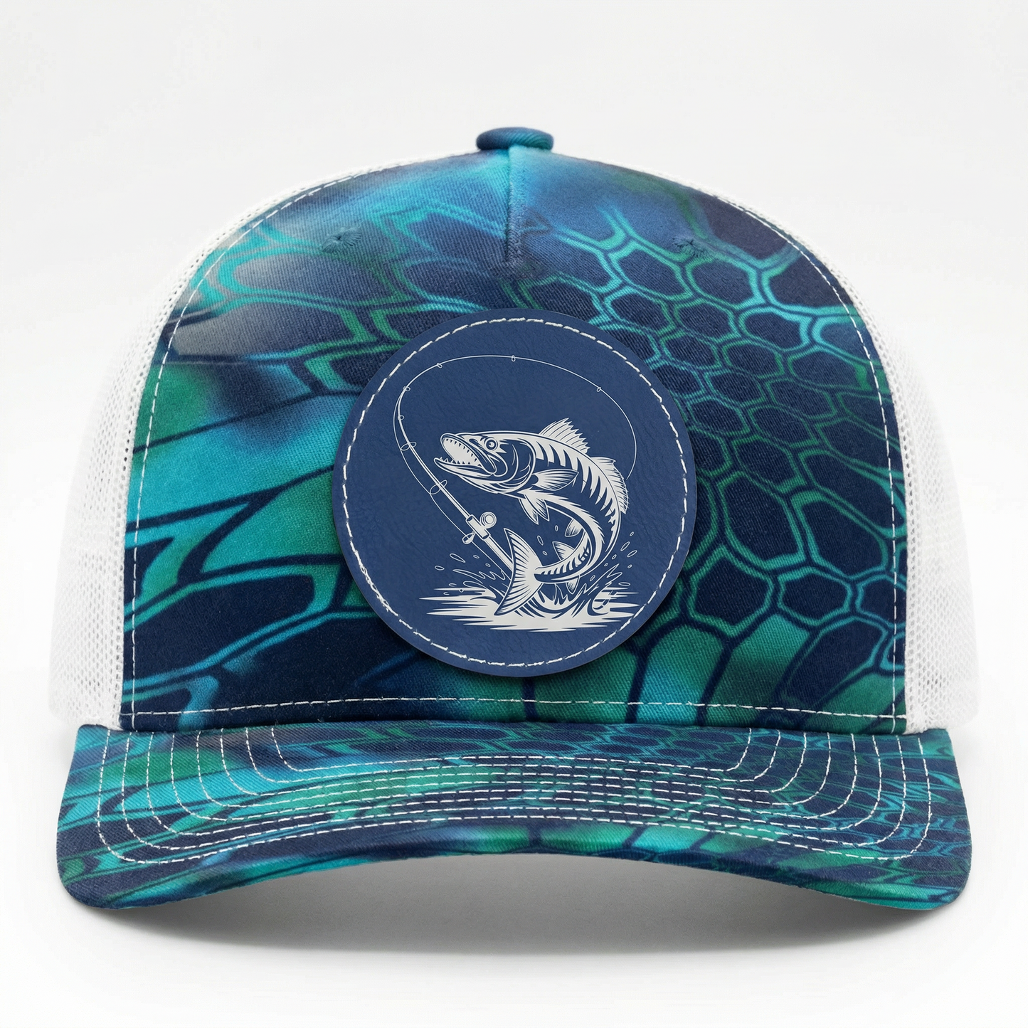Richardson 112PFP Kryptek Series Snap-back Truckers Hat with Custom Laser Engraved Leatherette Patch - Upload Your Logo, Brand, or Image