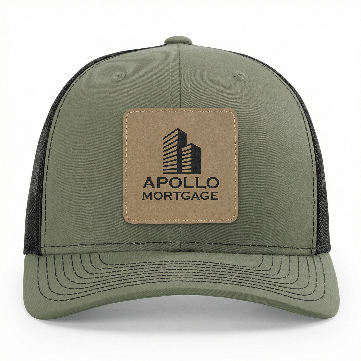 Richardson 112 Snap-back Truckers Hat with Custom Laser Engraved Square Leatherette Patch - Upload Your Logo, Brand, or Image