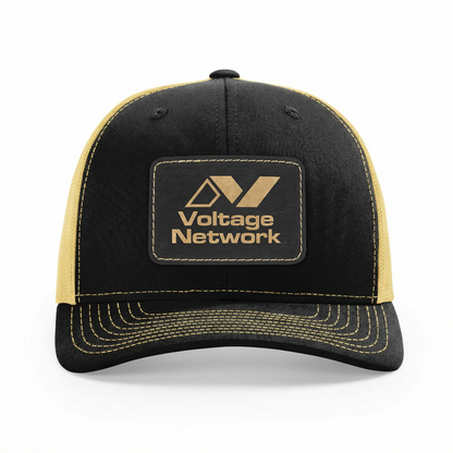 Richardson 112 Snap-back Truckers Hat with Custom Laser Engraved Rectangle Leatherette Patch - Upload Your Logo, Brand, or Image
