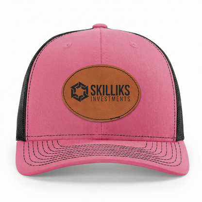 Richardson 112 Snap-back Truckers Hat with Custom Laser Engraved Oval Leatherette Patch - Upload Your Logo, Brand, or Image