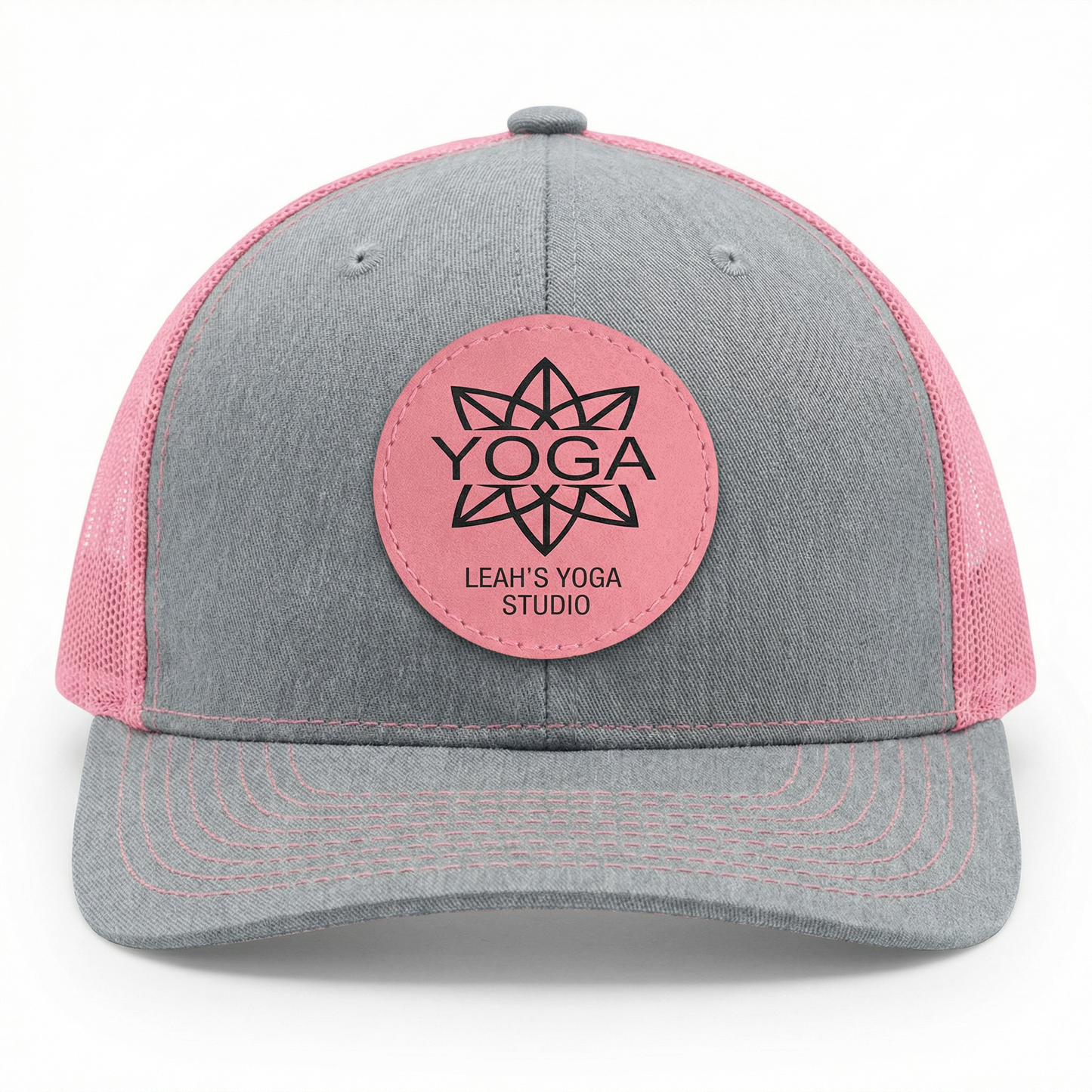 Richardson 112 Snap-back Truckers Hat with Custom Laser Engraved Round Leatherette Patch - Upload Your Logo, Brand, or Image