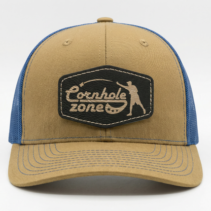 Richardson 112 Snap-back Truckers Hat with Custom Laser Engraved Hexagon Leatherette Patch - Upload Your Logo, Brand, or Image