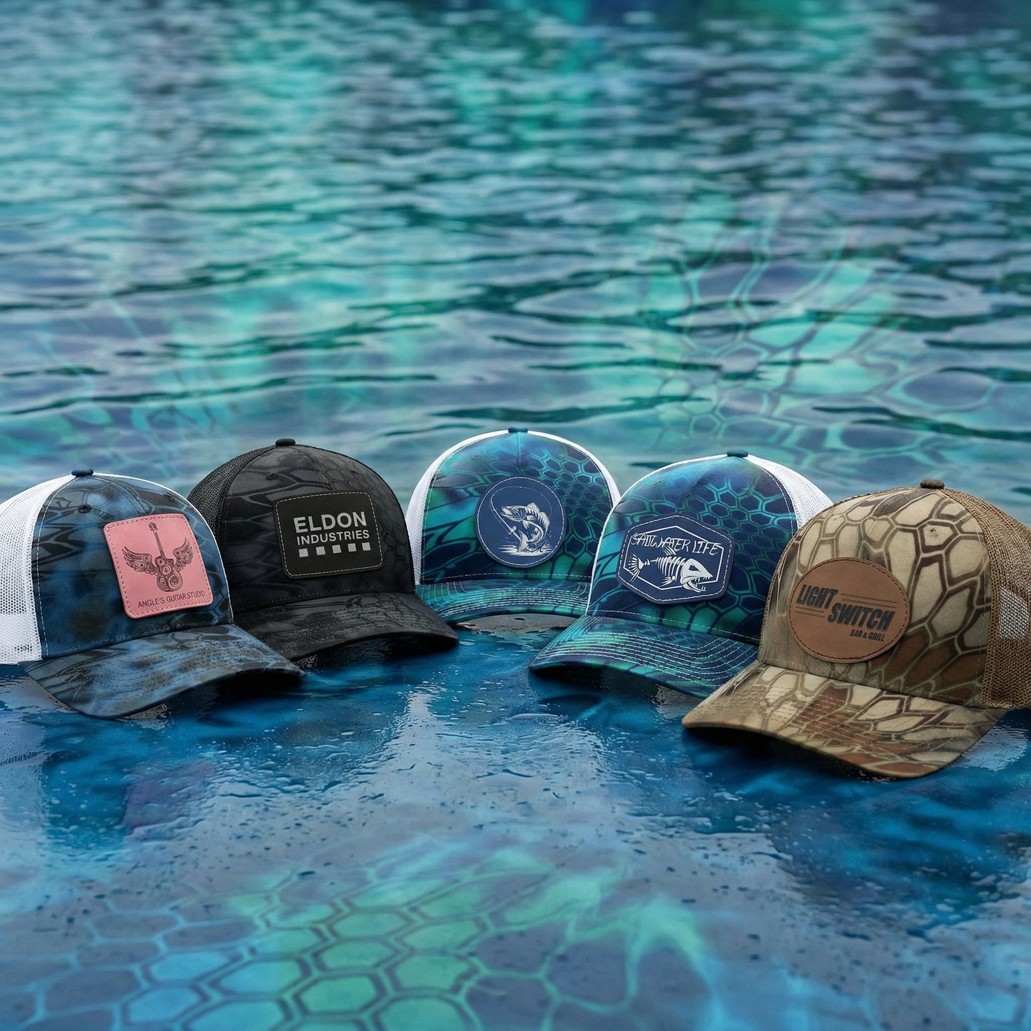 Richardson 112PFP Kryptek Series - Snap-back Truckers Hat - Custom Branded Laser Engraved Leatherette Patch