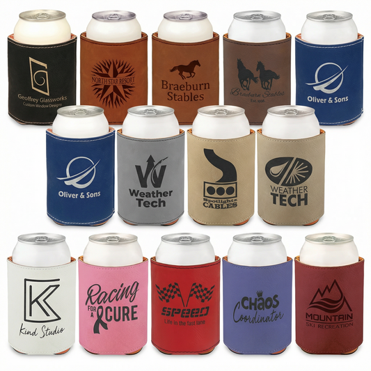 Custom Laser Engraved 3-3/4" Leatherette Beverage Holder (Koozie) - Upload Your Logo, Brand, or Image