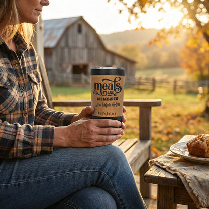 Custom Laser Engraved 20oz Black Powder-Coated Leatherette Tumbler - Upload Your Logo, Brand, or Image