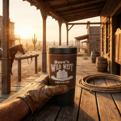 Custom Laser Engraved 20oz Black Powder-Coated Leatherette Tumbler - Upload Your Logo, Brand, or Image