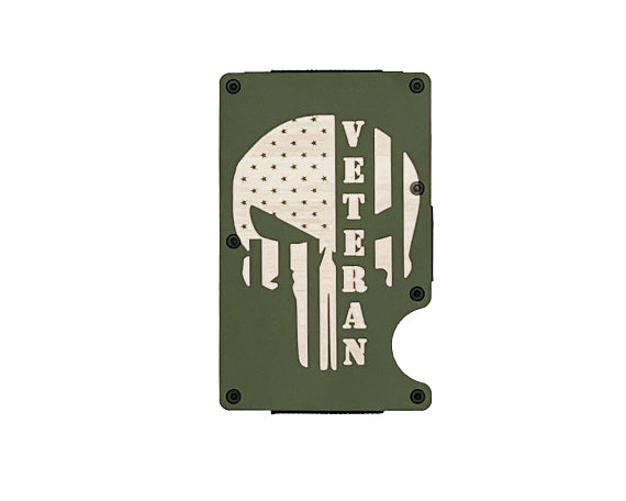 Veteran Punisher Skull - Minimalist Card Wallet with Money Clip